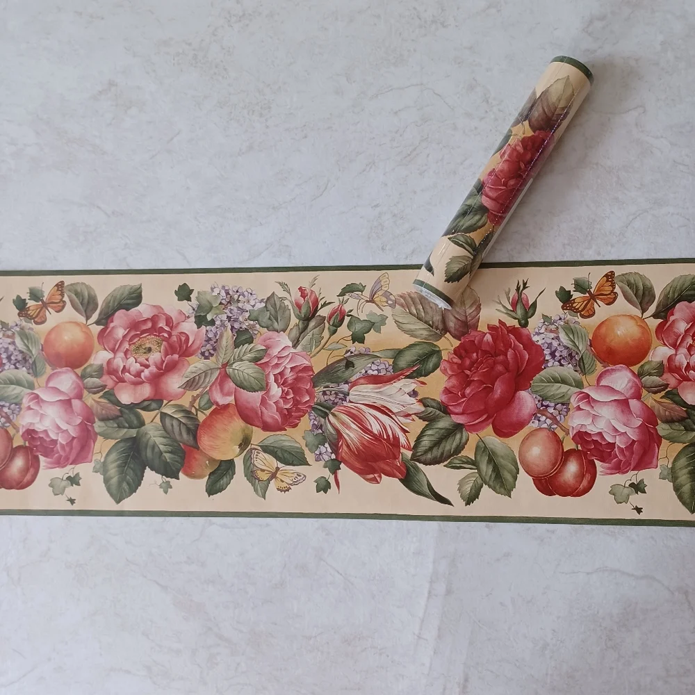 Wallpaper Border Fruit Flower & Butterfly Yellow